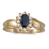 Certified 14k Yellow Gold Oval Sapphire And Diamond Ring