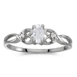 Certified 10k White Gold Oval White Topaz And Diamond Ring