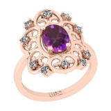 1.10 Ctw I2/I3 Amethyst And Diamond 10K Rose Gold Ring