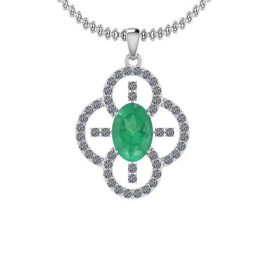 3.68 Ctw Emerald And Diamond I2/I3 14K White Gold Victorian Pendant