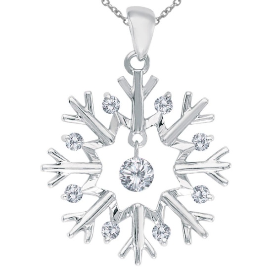 Certified 10K White Gold Dashing Diamonds Snowflake Pendant (.16 carat)