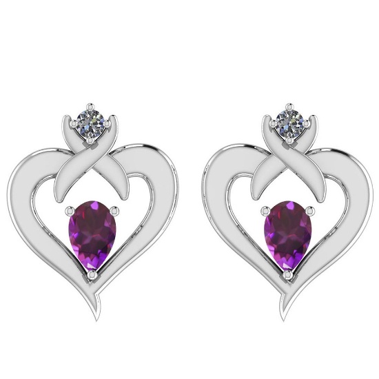 Certified 0.56 Ctw Amethyst And Diamond I1/I2 14K White Gold Stud Earrings