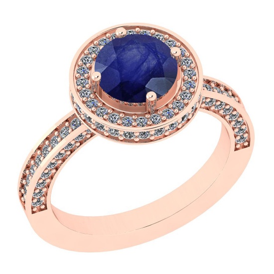 2.13 Ctw I2/I3 Blue Sapphire And Diamond 14K Rose Gold Ring