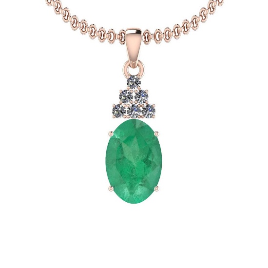 3.24 Ctw Emerald And Diamond I2/I3 14K Rose Gold Victorian Pendant