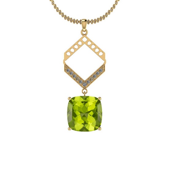 3.12 Ctw Peridot And Diamond I2/I3 10k White Gold Vintage Style Pendant