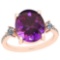 3.96 Ctw Amethyst And Diamond I2/I3 10k Rose Gold Vintage Style Ring