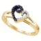 Sterling Silver Black Color Enhanced White Diamond Yellow-tone Heart Ring 1/6 Cttw