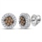 10k White Gold Womens Brown Diamond Flower Cluster Stud Earrings 1/4 Cttw