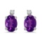 Certified 14k White Gold Oval Amethyst And Diamond Earrings