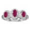 Certified 14k White Gold Oval Ruby And Diamond Three Stone Ring