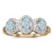 Certified 10k Yellow Gold Oval Aquamarine And Diamond Three Stone Ring 0.43 CTW