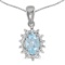 Certified 14k White Gold Oval Aquamarine And Diamond Pendant