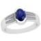 0.62 Ctw Blue Sapphire And Diamond I2/I3 14K White Gold Vintage Style Ring