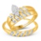 10k Yellow Gold Diamond Marquise-shape Cluster Bridal Wedding Trio Mens Womens Ring Band Set