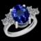 6.47 Ctw VS/SI1 Tanzanite And Diamond 10K White Gold Vintage Style Ring