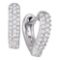 10kt White Gold Womens Round Pave-set Diamond Heart Huggie Hoop Earrings 1/5 Cttw