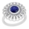 1.49 Ctw Blue Sapphire And Diamond I2/I3 14K White Gold Vintage Style Ring