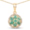 0.58 Carat Genuine Zambian Emerald and White Diamond 14K Yellow Gold Pendant