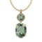 Certified 13.60 Ctw Green Amethyst And Diamond I1/I2 10K Yellow Gold Pendant