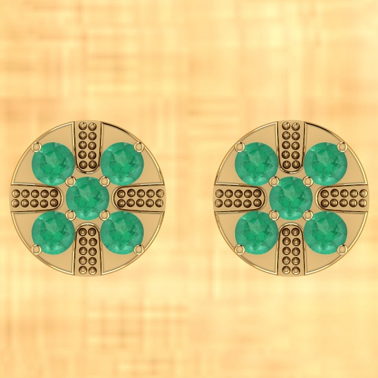 Certified 0.69 Ctw Emerald 14K Yellow Gold Stud Earrings