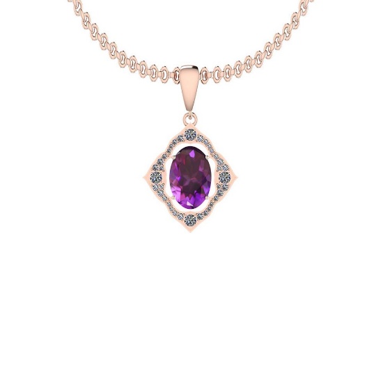 Certified 10.39 Ctw I2/I3 Amethyst And Diamond 14K Rose Gold Pendant