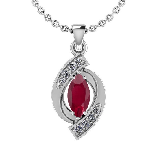 0.42 Ctw VS/SI1 Ruby And Diamond 14K White Gold Pendant