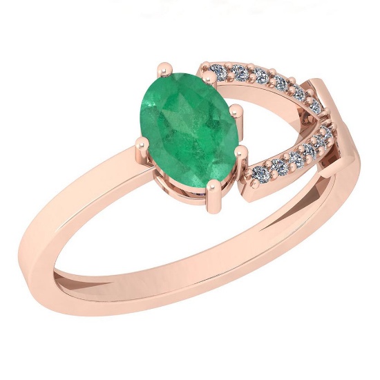 0.82 Ctw Emerald And Diamond I2/I3 14K Yellow Gold Vintage Style Ring