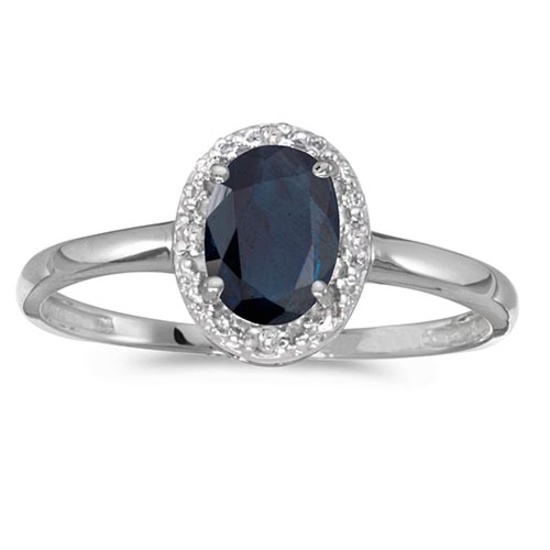 Certified 10k White Gold Oval Sapphire And Diamond Ring