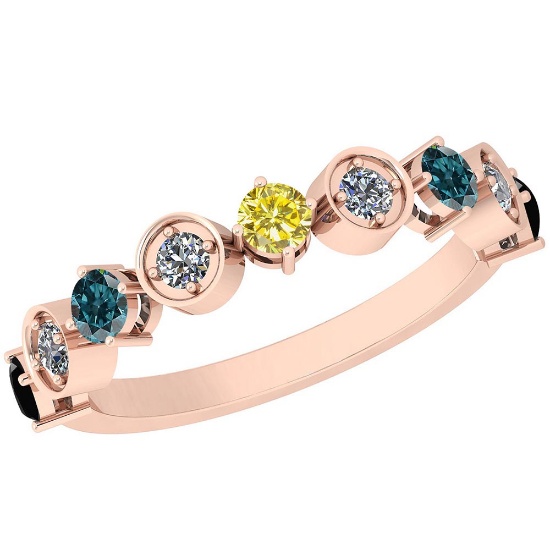 0.60 Ctw I1/I2 Treated Fancy Black ,Yellow,Blue,White Diamond 14K Rose Gold Ring