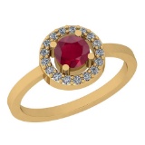 0.62 Ctw Ruby And Diamond SI2/I1 14K Yellow Gold Vintage Style Ring