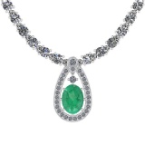 20.93 Ctw I2/I3 Emerald And Diamond 14K White Gold Necklace