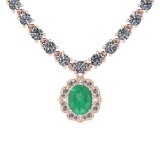 14.44 Ctw SI2/I1 Emerald And Diamond 14K Rose Gold Necklace