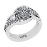 0.60 Ctw I1/I2 Diamond 14K White Gold Cluster Wedding Ring