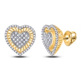 10kt Yellow Gold Womens Round Diamond Heart Cluster Stud Earrings 1/3 Cttw