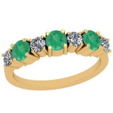 1.86 Ctw Emerald And Diamond I2/I3 14K Yellow Gold Band Ring