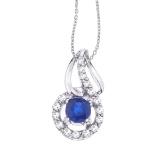 Certified 14k White Gold Oval Sapphire and Diamond Pendant