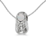 Certified 14k White Gold Round Opal Baby Bootie Pendant