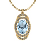 30.08 Ctw I2/I3 Blue Topaz And Diamond 14K Yellow Gold Necklace