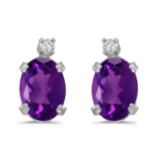 Certified 14k White Gold Oval Amethyst And Diamond Earrings