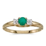 Certified 10k Yellow Gold Round Emerald And Diamond Ring