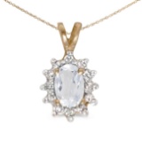 Certified 10k Yellow Gold Oval White Topaz And Diamond Pendant