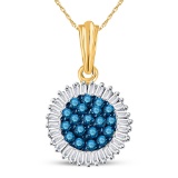 10kt Yellow Gold Womens Round Blue Color Enhanced Diamond Cluster Pendant 1/2 Cttw