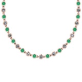 4.04 Ctw SI2/I1 Emerald And Diamond Style Bezel Set 14K Rose Gold Necklace