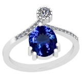 2.18 Ctw VS/SI1 Tanzanite And Diamond 14K White Gold Ring