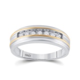 14kt White Two-tone Gold Mens Round Channel-set Diamond Wedding Band 1/4 Cttw