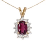 Certified 14k Yellow Gold Oval Rhodolite Garnet And Diamond Pendant