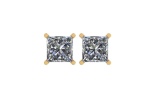 Certified 1.01 CTW Princess Diamond Stud Earrings J/SI1 In 14K Yellow Gold