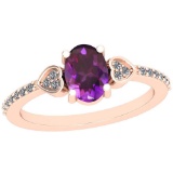 0.86 Ctw Amethyst And Diamond I2/I3 10K Rose Gold Vintage Style Ring