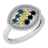 0.63 Ctw Treated Black ,Yellow,Blue Diamond And White Diamond I2/I3 14K White Gold Ring