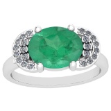 2.85 Ctw VS/SI1 Emerald And Diamond 14K White Gold Vintage Style Ring